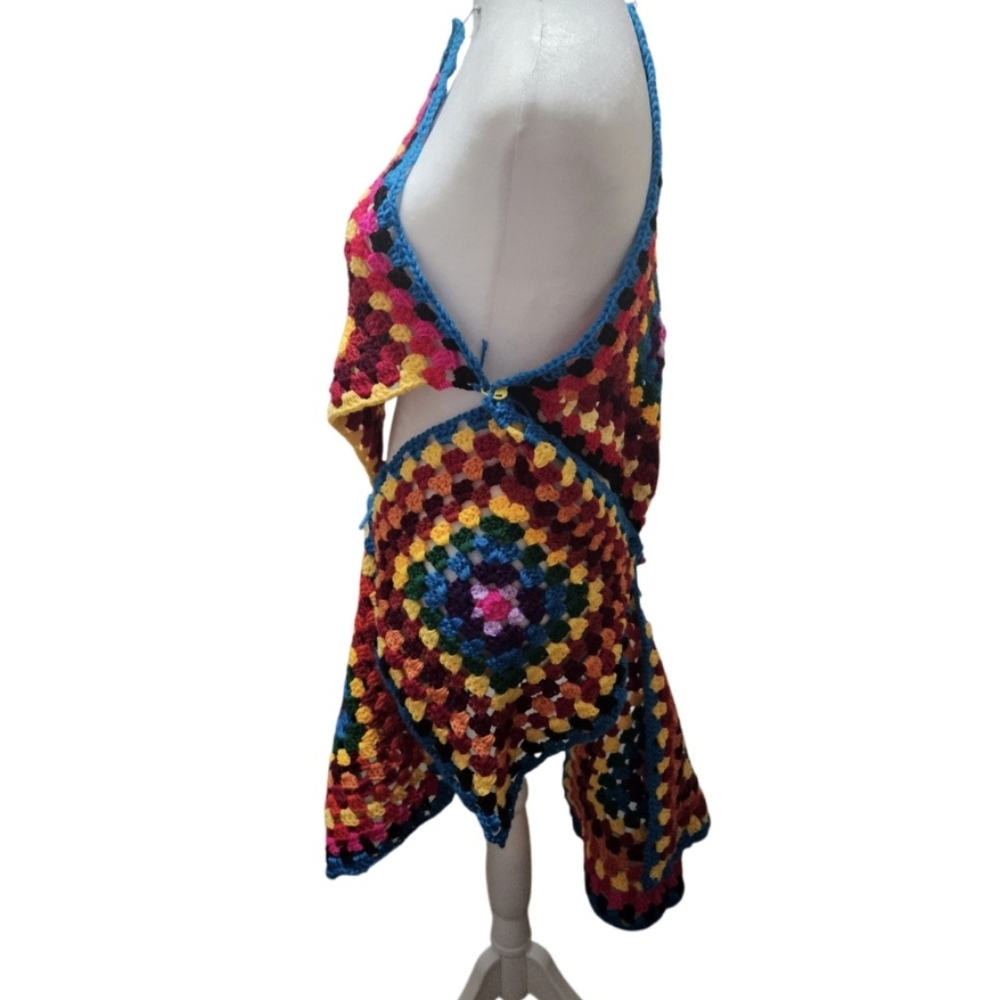 Sustainable Handmade Grannycore Crochet Dress Boho Festival Rainbow Cover-Up - Picture 17 of 17